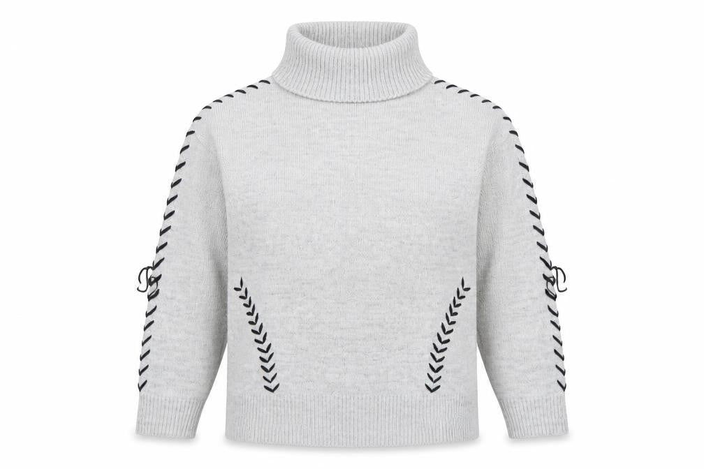 Front view of Dorothy Perkins women’s grey roll neck acrylic jumper, size UK 12