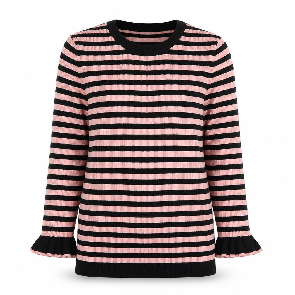Debenhams Womens Pink Crew Neck Striped Viscose Pullover Jumper Size 12