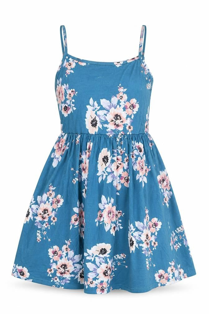 SheIn Womens Blue Floral Polyester Skater Dress  Size S  Square Neck