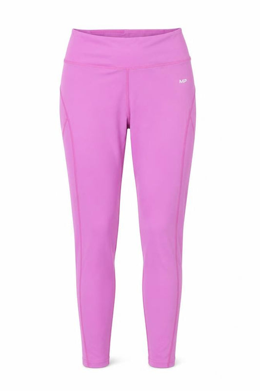 Front view of Myprotein women’s purple nylon compression leggings, size M, 25-inch leg regular pullover