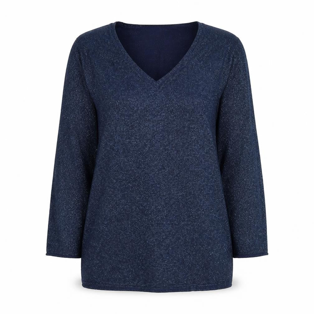 Front view of Brave Soul women’s blue round neck viscose jumper, size L