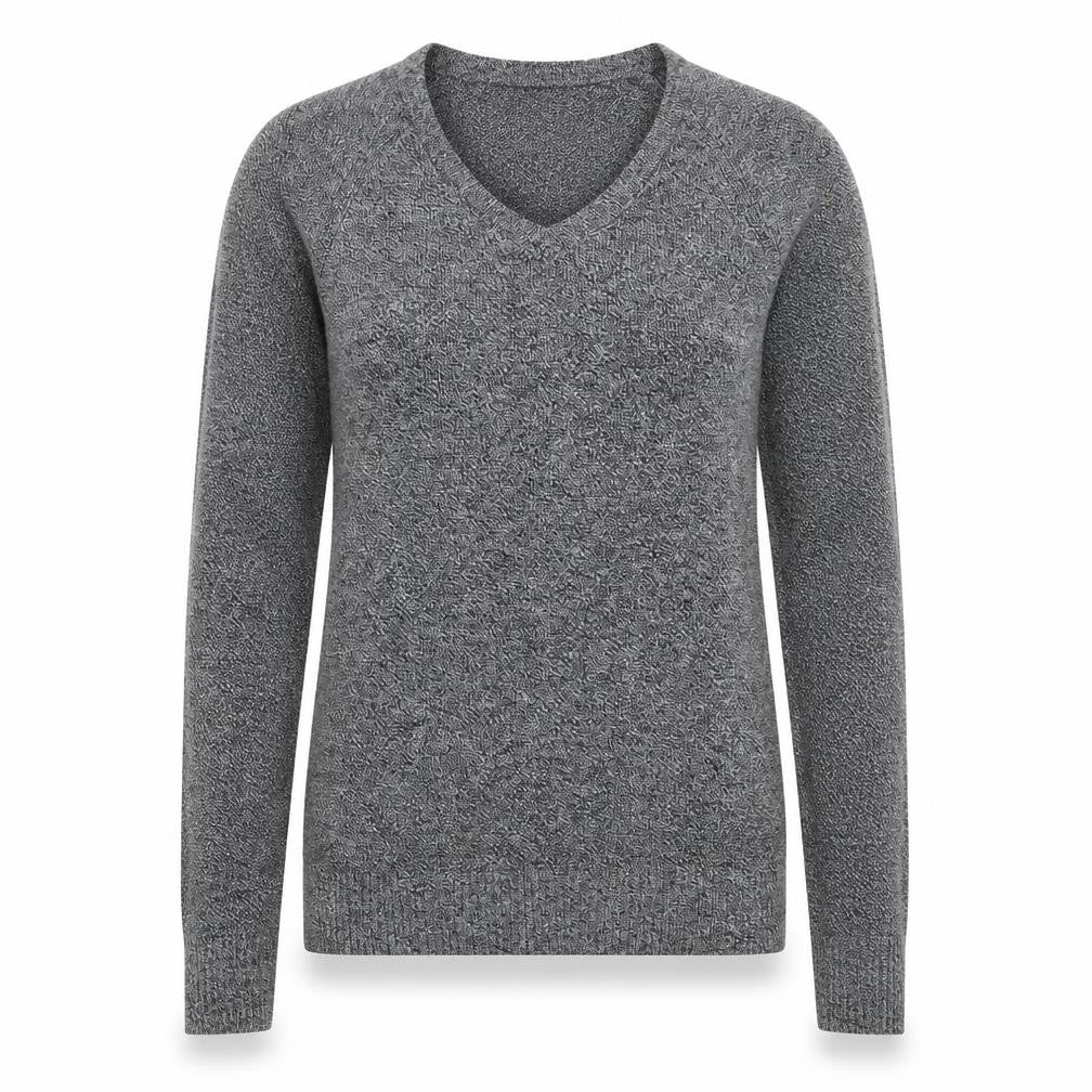 Front view of Gap women’s grey v-neck cotton jumper, size XS
