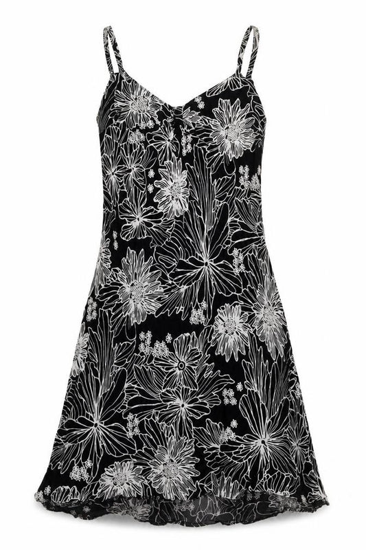 Front view of Riviera women’s black floral viscose a-line, size UK 10, sweetheart pullover