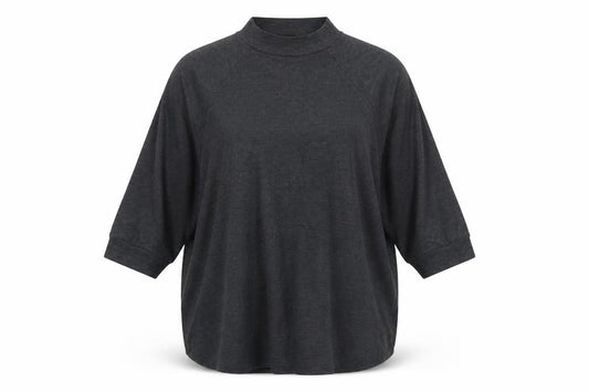 Front view of Atmosphere women’s grey high neck polyester jumper, size UK 12