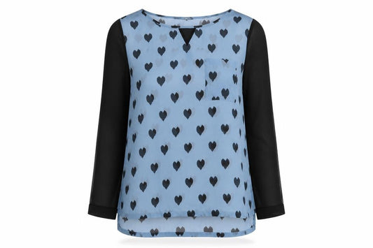 Front view of Next women’s blue geometric polyester basic blouse, size UK 8, round neck