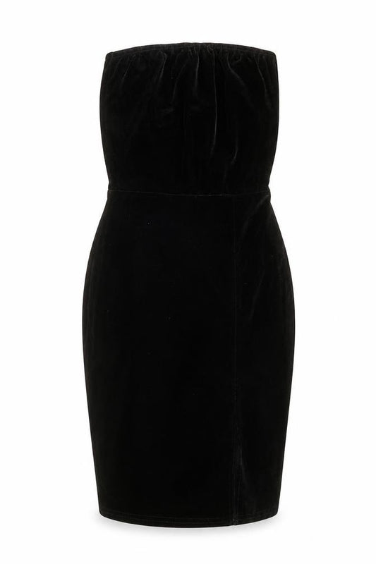 Front view of PRETTYLITTLETHING women’s black polyester ball gown, size UK 10, square neck - tube dress