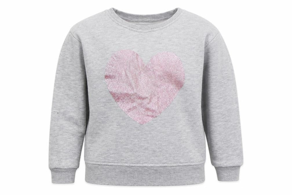 Front view of Primark girls’ grey cotton pullover sweatshirt, size 6-7, years pullover - heart