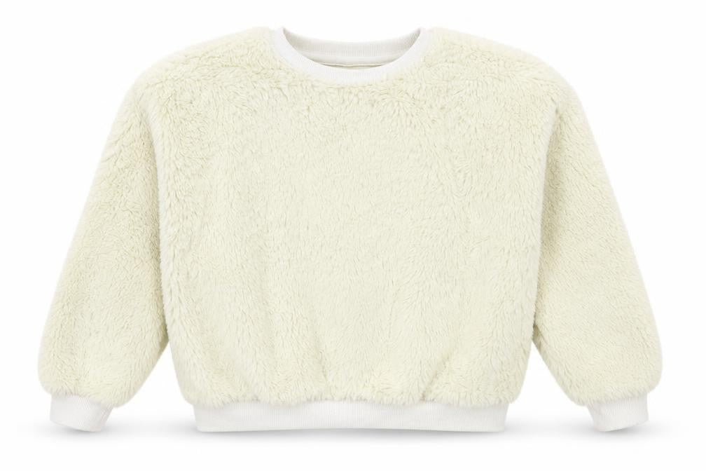 Front view of Jeff & Co girls’ ivory cotton pullover sweatshirt, size 7-8, years pullover