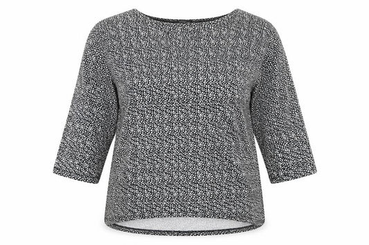 Front view of F&F women’s black floral viscose basic t-shirt, size UK 12, round neck