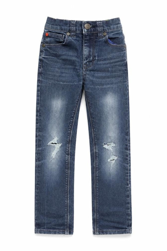 Front view of Next girls’ blue cotton straight jeans, size 6, years regular