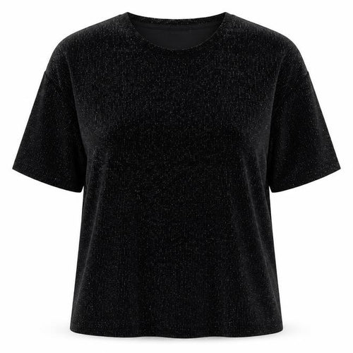Pull&Bear Womens Black Striped Polyester Basic T-Shirt Size L Crew Neck
