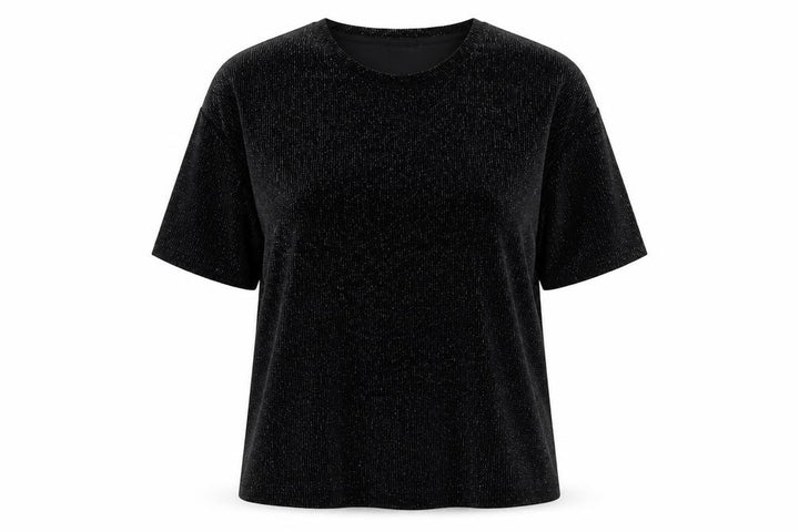 Pull&Bear Womens Black Striped Polyester Basic T-Shirt Size L Crew Neck