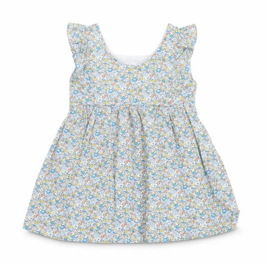 Front view of Preworn girls’ blue floral cotton a-line, size 2, years crew neck pullover