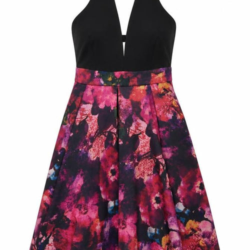 A.B.S Collection Womens Purple Floral Polyester Fit & Flare  Size S  Halter Button