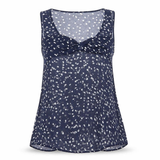 Front view of Glamorous women’s blue geometric polyester basic tank, size UK 12, scoop neck