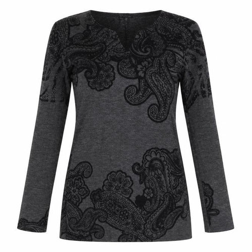 XXI Womens Grey Scoop Neck Paisley Polyester Tunic Jumper Size S