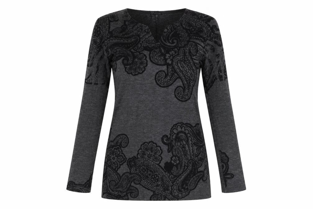 XXI Womens Grey Scoop Neck Paisley Polyester Tunic Jumper Size S