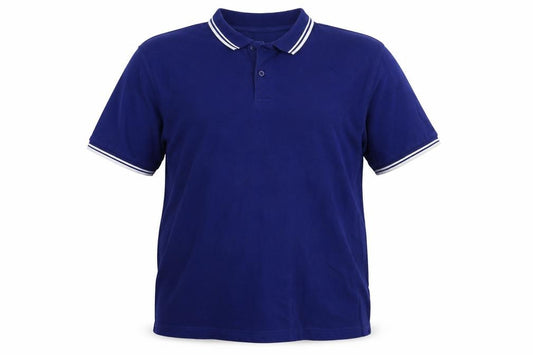 Front view of Pique Polo men’s blue cotton polo, size 2XL, collared button