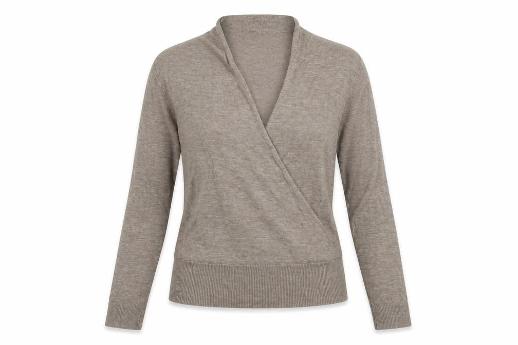 Front view of H&M women’s brown v-neck viscose jumper, size XS