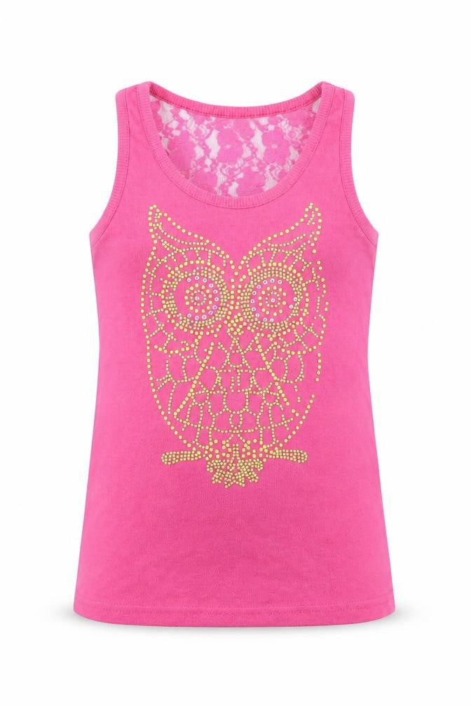 Front view of B&Q girls’ pink cotton basic tank, size 12, years round neck