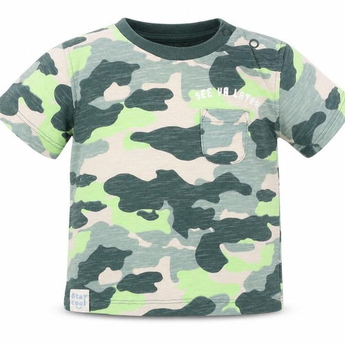 Marks and Spencer Boys Green Camouflage Cotton Basic Casual Size 6-9 Months Round Neck