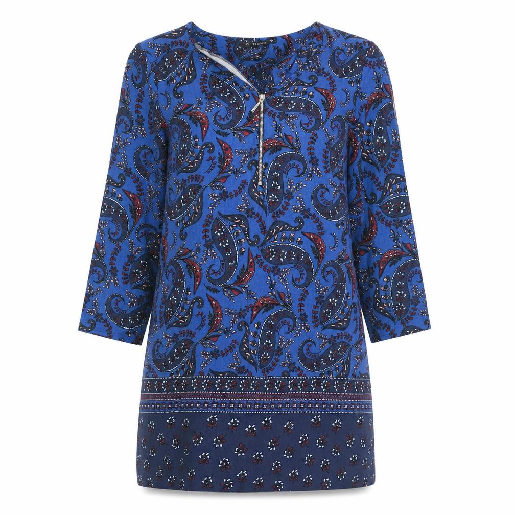 Dunnes Stores Womens Blue Geometric Viscose Fit & Flare  Size 10  Round Neck