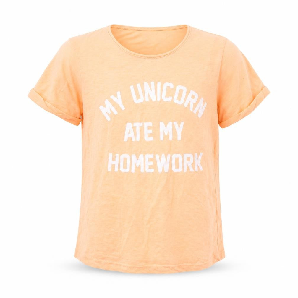 Front view of YD girls’ pink polyester basic t-shirt, size 8-9, years round neck