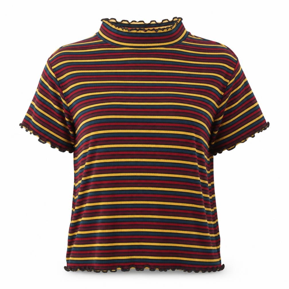 Front view of Primark women’s multicoloured round neck striped polyester jumper, size L