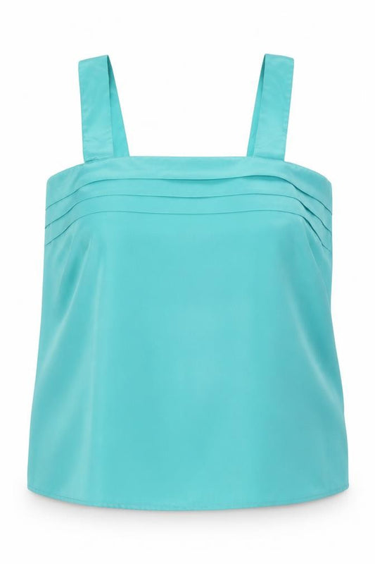 Front view of Classics Woman women’s blue polyester basic tank, size UK 20, square neck