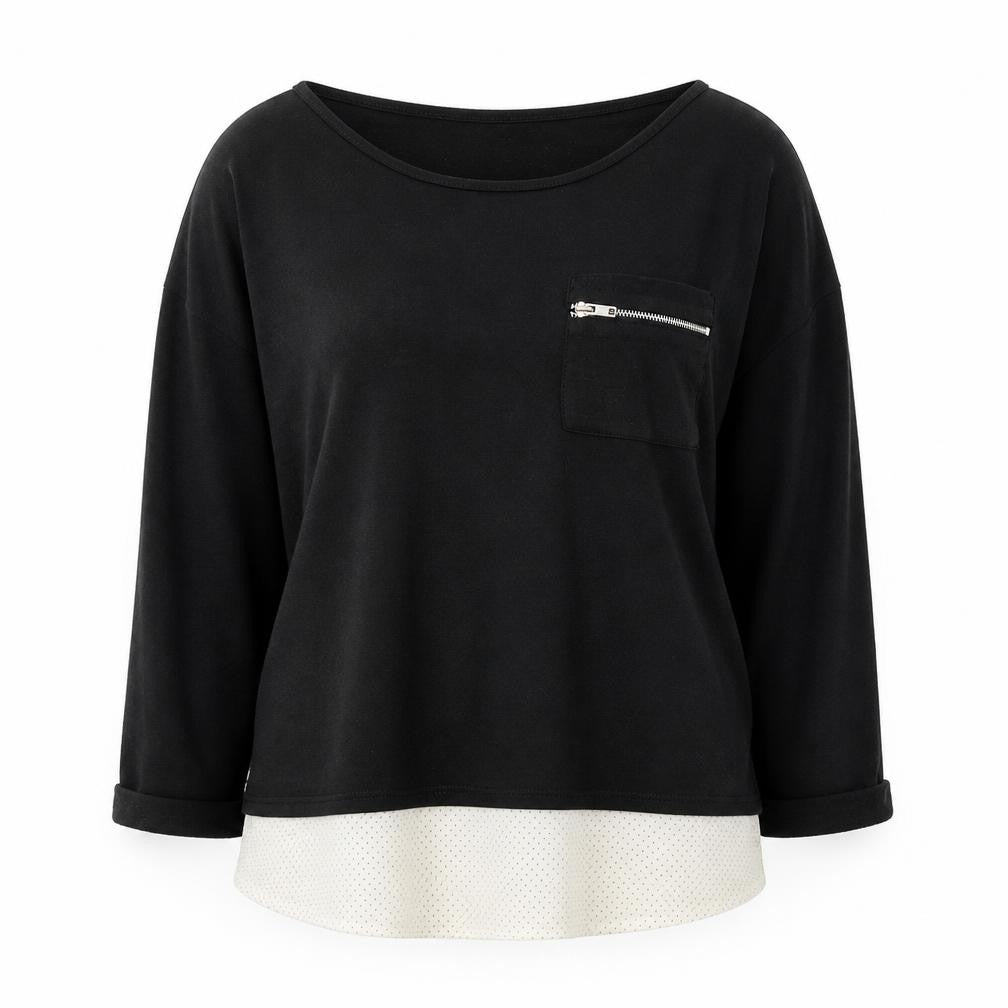 Front view of Atmosphere women’s black round neck polyester jumper, size UK 14