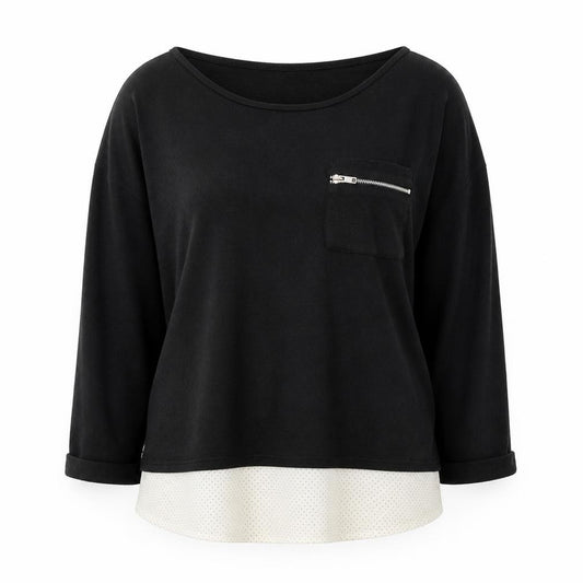 Front view of Atmosphere women’s black round neck polyester jumper, size UK 14