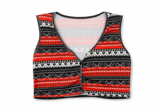 Front view of PRETTYLITTLETHING women’s multicoloured geometric polyester cropped t-shirt, size UK 14, v-neck