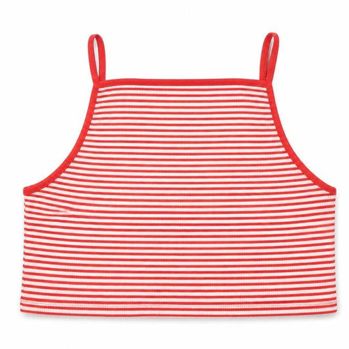 New Look Womens Red Striped Polyester Cropped T-Shirt Size 16 Square Neck
