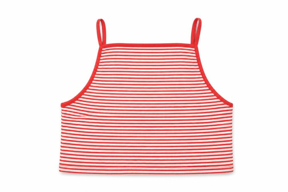 New Look Womens Red Striped Polyester Cropped T-Shirt Size 16 Square Neck