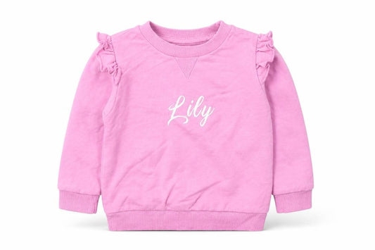 Front view of Studio girls’ pink cotton jumper, size 6-9, months pullover - lily