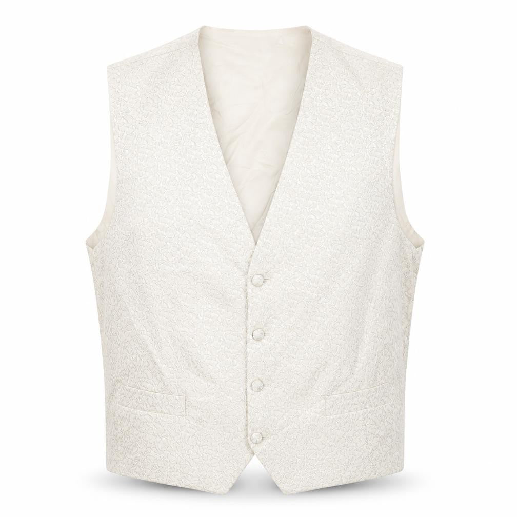 Front view of MASTERHAND men’s beige geometric polyester jacket suit waistcoat, size 38
