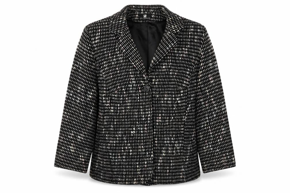 Front view of Paul Separates women’s black pea coat coat, size UK 14, button