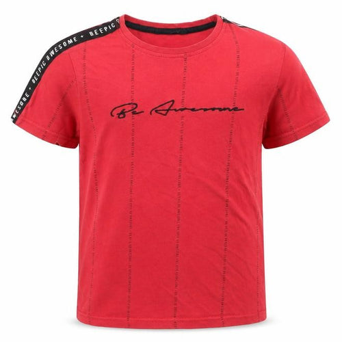 George Boys Red Geometric 100% Cotton Jersey T-Shirt Size 9-10 Years Crew Neck Pullover
