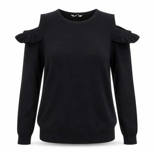 Front view of C&A women’s black round neck polyester jumper, size S