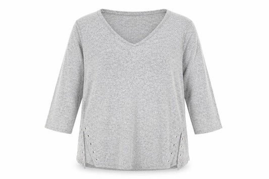 Front view of Papaya women’s grey viscose jersey t-shirt, size UK 12, v-neck