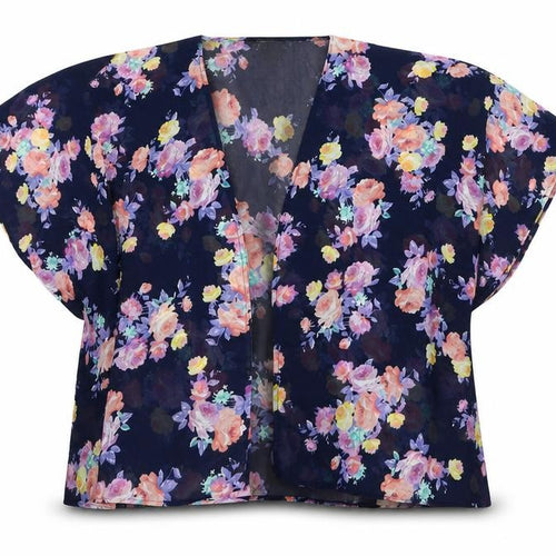 New Look Girls Blue Round Neck Floral Polyester Cardigan Jumper Size M  Pullover