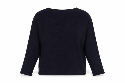 Front view of H&M women’s blue round neck polyester jumper, size XS