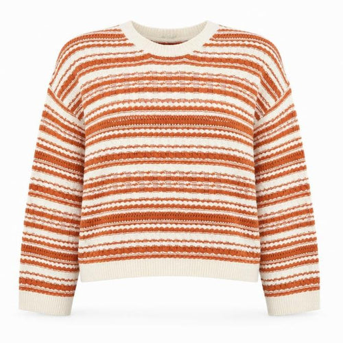 Miss Selfridge Womens Orange Round Neck Striped Acrylic Pullover Jumper Size 6