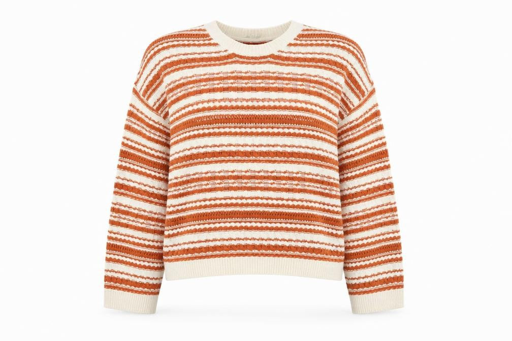 Miss Selfridge Womens Orange Round Neck Striped Acrylic Pullover Jumper Size 6