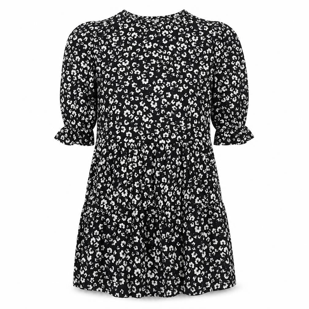 Papaya Womens Black Floral Polyester Trapeze & Swing  Size S  Round Neck Pullover - Smock dress