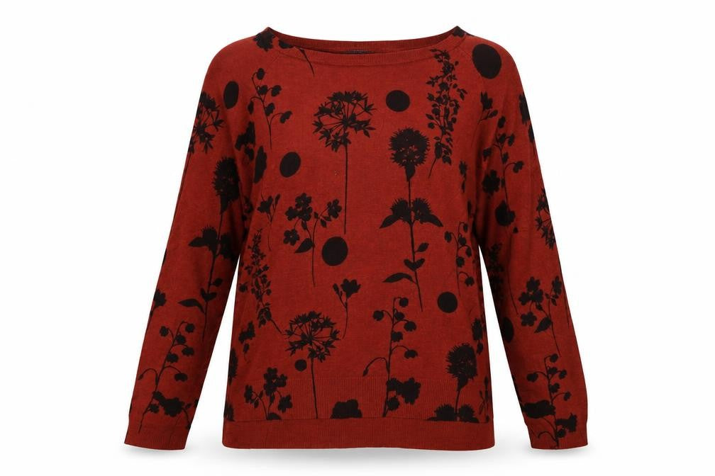Marks and Spencer Womens Red Round Neck Floral Viscose Pullover Jumper Size 14
