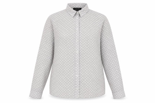 Front view of Atmosphere women’s green polka dot polyester basic button-up, size UK 10, collared
