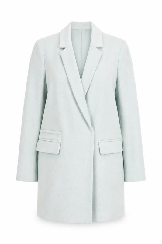 Front view of New Look women’s green pea coat coat, size UK 12, snap