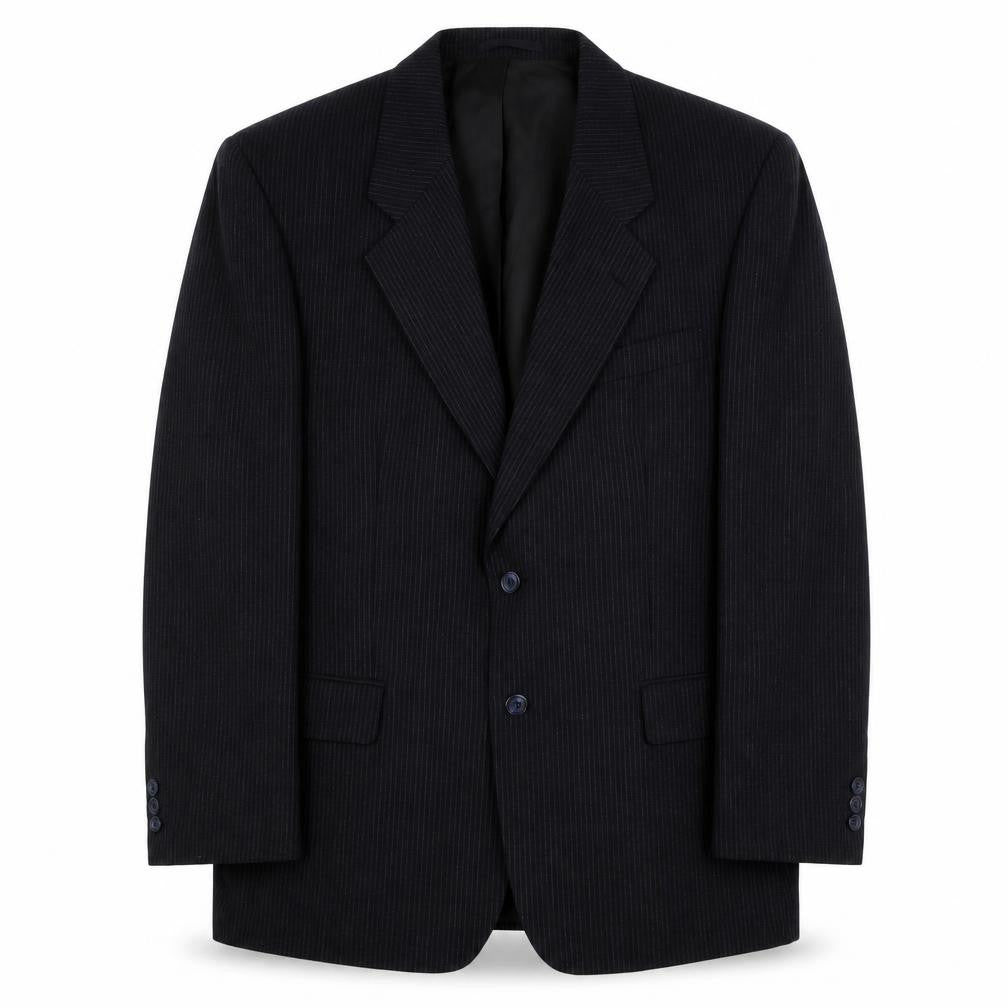Front view of Skopes men’s blue striped polyester jacket suit jacket, size L