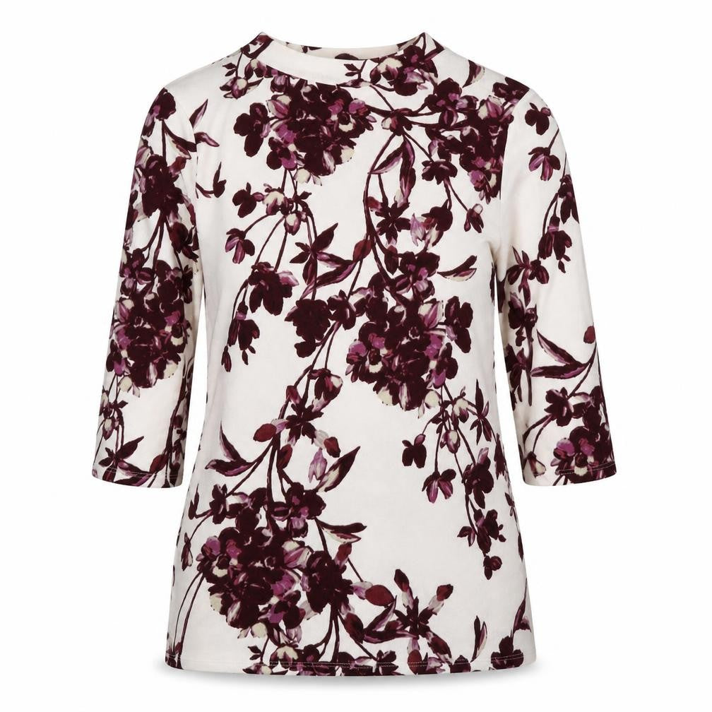 Front view of Classics women’s white round neck floral polyester jumper, size UK 14